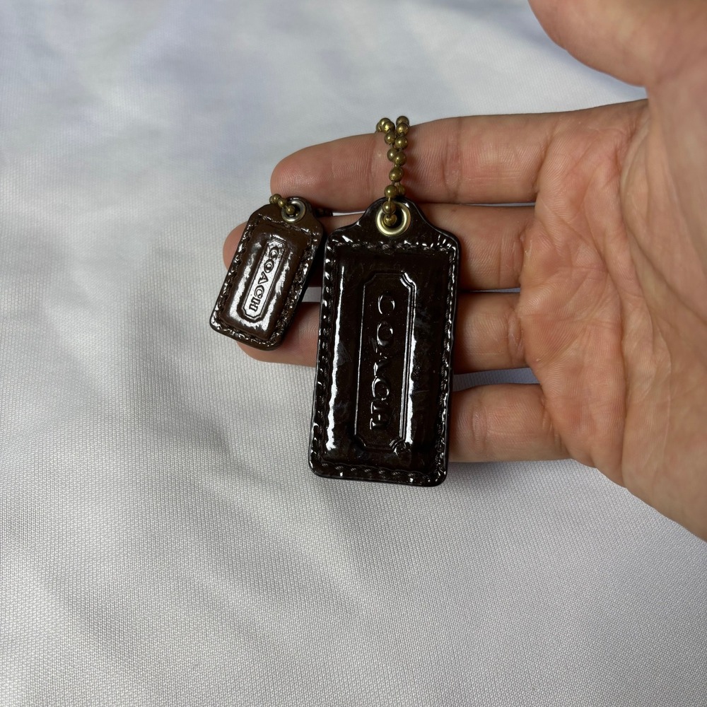 Coach Dark Brown Patent Leather Hangtag Set 2 Replacement Bag Charms Logo Tags